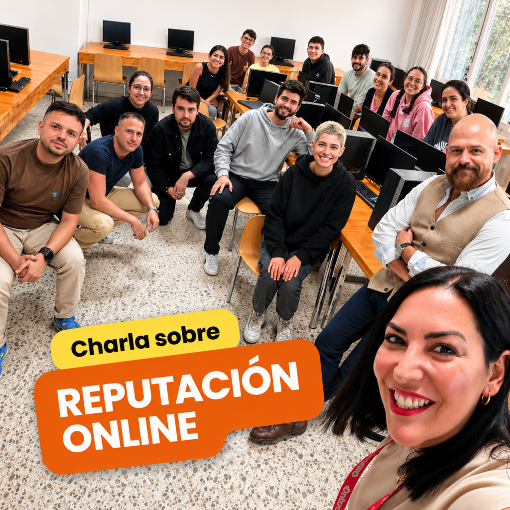 Selva Orejón, David González Nieto y el alumnado del Máster en Contenidos Digitales durante una charla sobre reputación online
